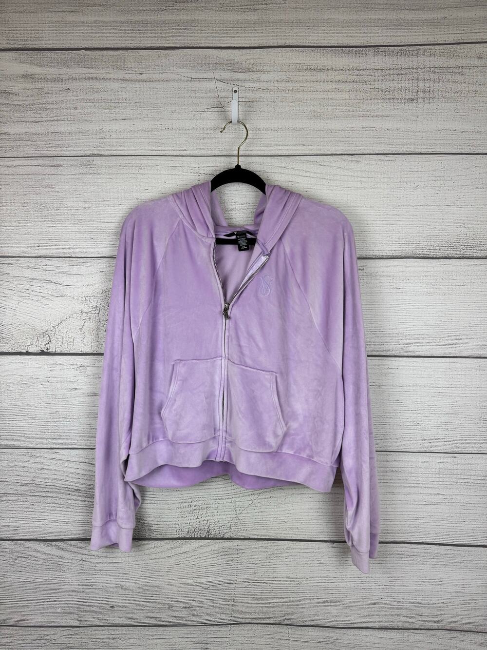 Victoria's Secret Women's On Point Purple Velour Crop Zip Up Jacket Size Large